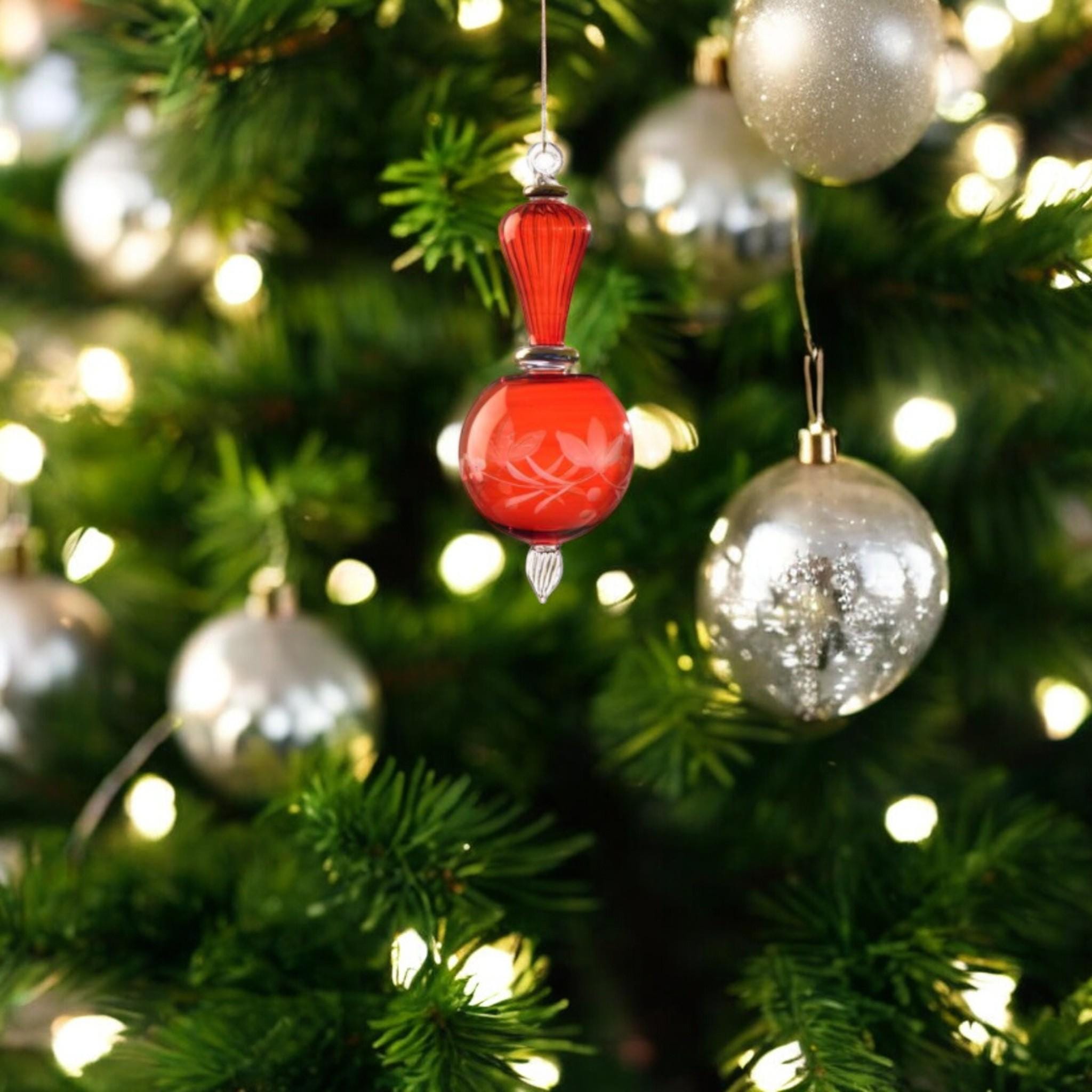 Engraved  Christmas Glass Ornaments- Adorable Hanging ornament- Decorative tree topper- Christmas Tree Decorations Red 2024