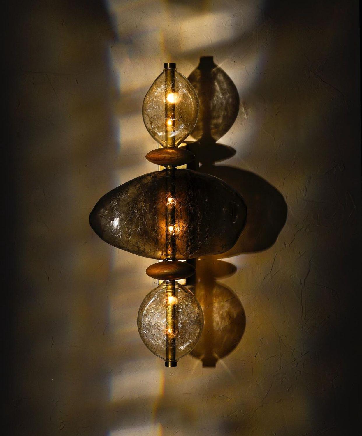 Handcrafted Blown Glass Stone Wall Sconce - Elegant Bedroom and Bathroom Lighting Fixture - Artisan Wall Lamp Design - Textured Stone Sconce