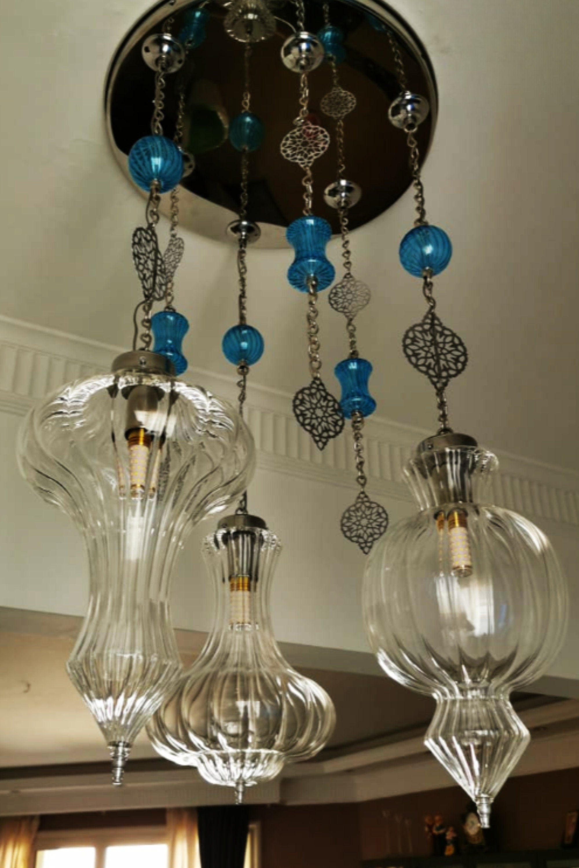 Elegant Modern Pendant Lights - Set of 3 -Blown Glass Ceiling Decor - Dining Room Lighting ceiling decor - custom  light fixture