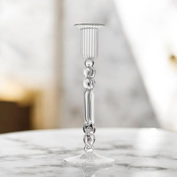 Luxurious Handcrafted Crystal Glass Candlestick Holder with Intricate Detailing  A Timeless Centerpiece for Elegant and Sophisticated Décor