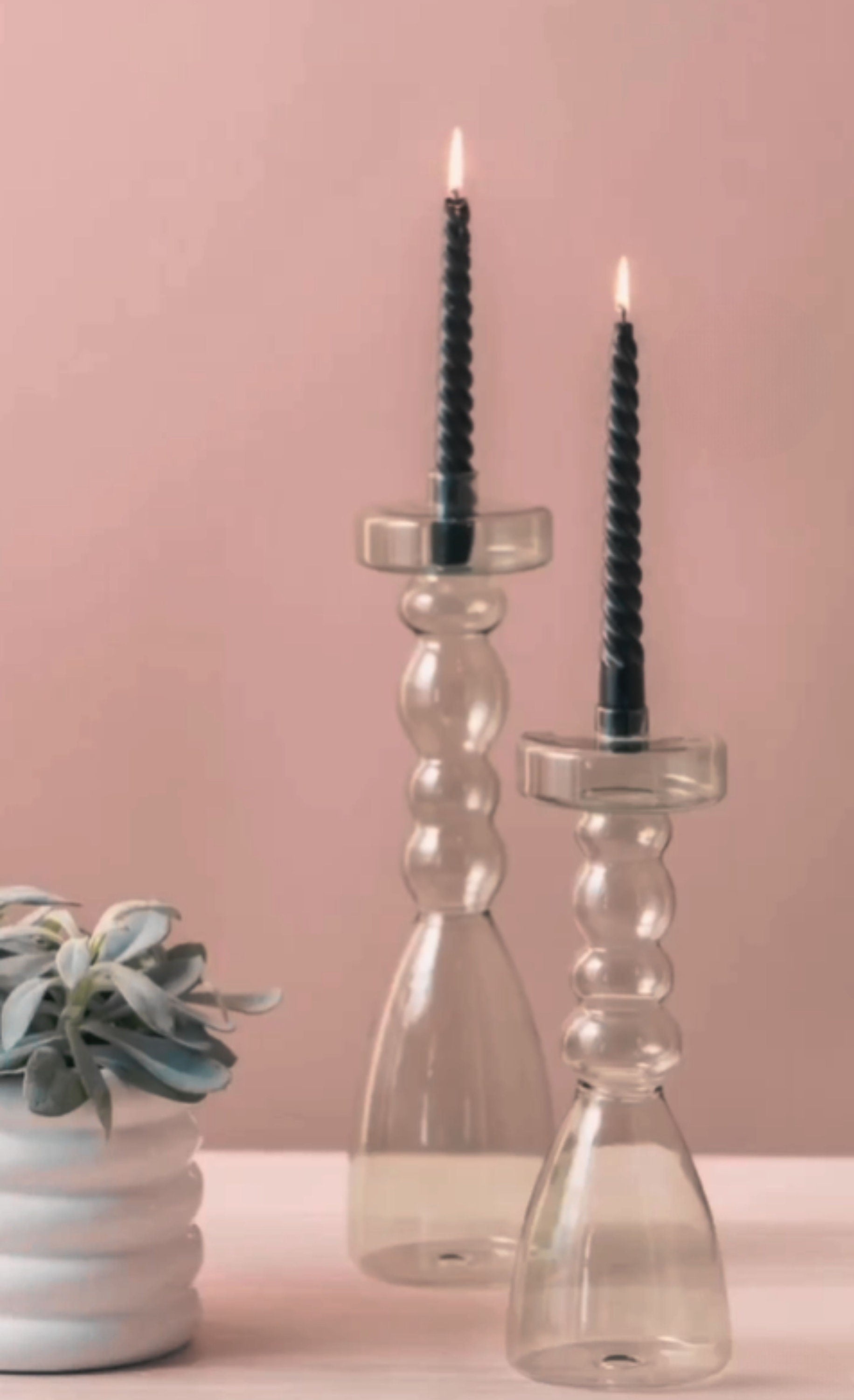 Set of 2 Chic and Elegant Glass Candle Holders: Handmade Bubble Styling, Romantic Appeal, Perfect for Weddings and Vintage Gifts