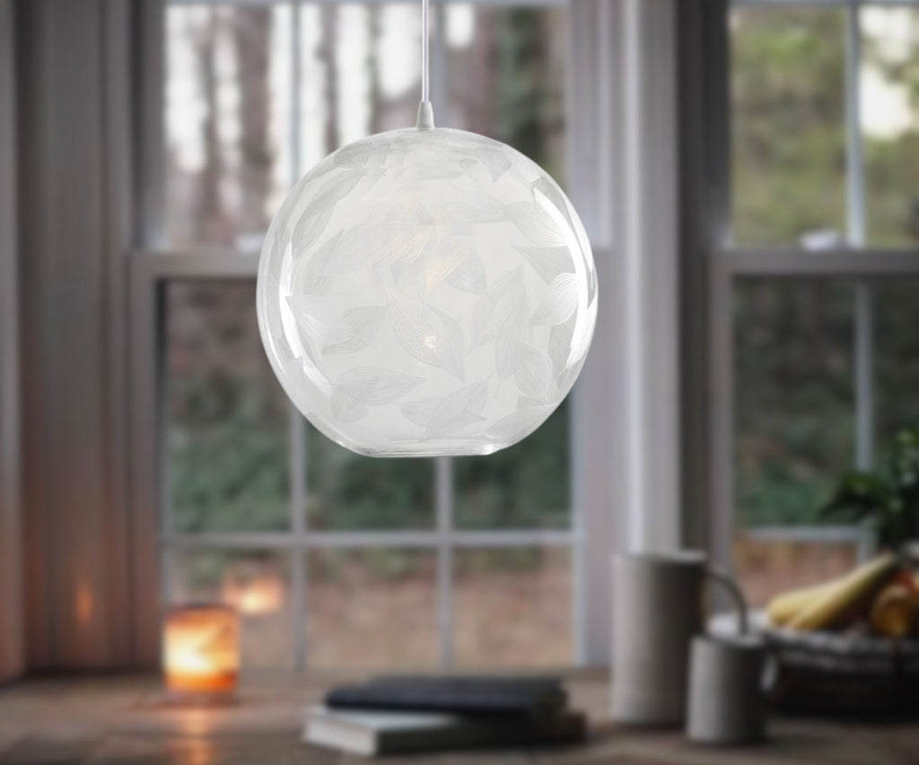 Artisan Handblown Glass Pendant Light – Providence Chandelier Lamp for Kitchen Decor– Custom Engraved Pendant Lamp – Modern Ceiling Light