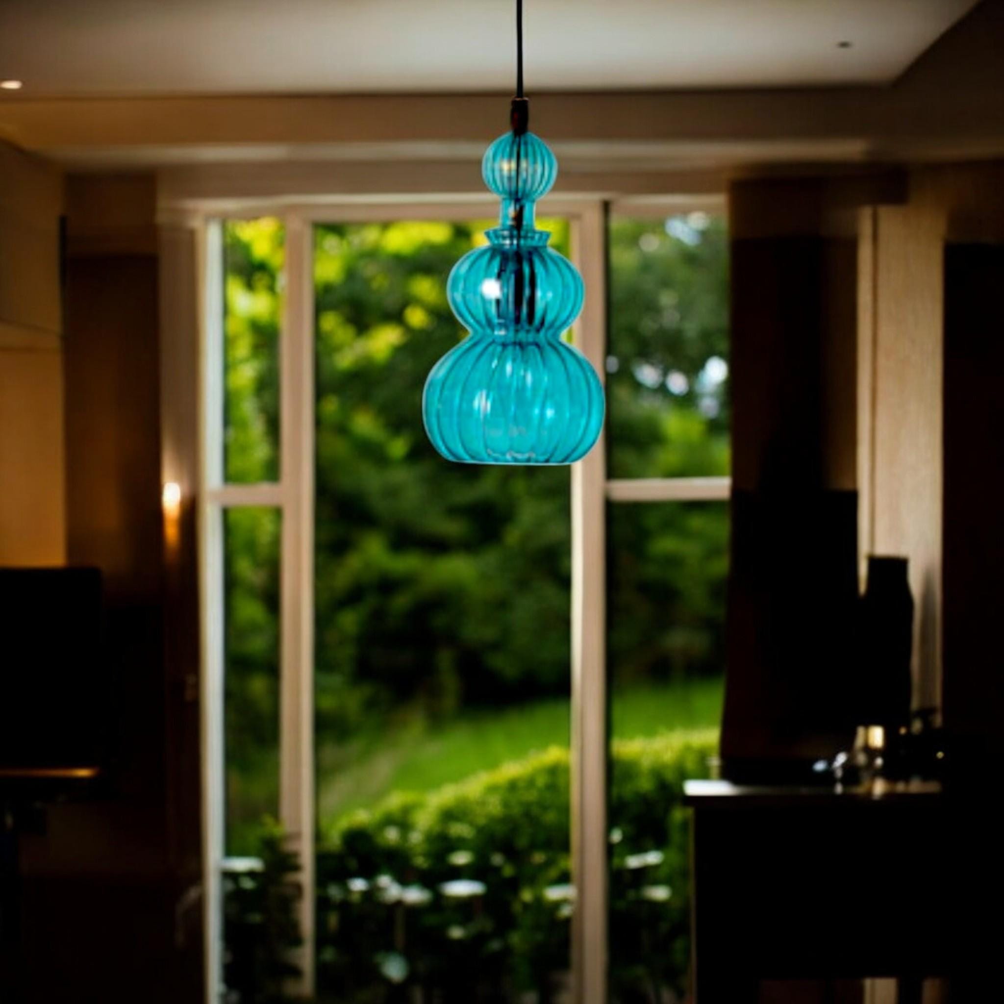 Elegant Handcrafted Glass Pendant Lamp – Custom Artisan Lighting for a Stylish Kitchen