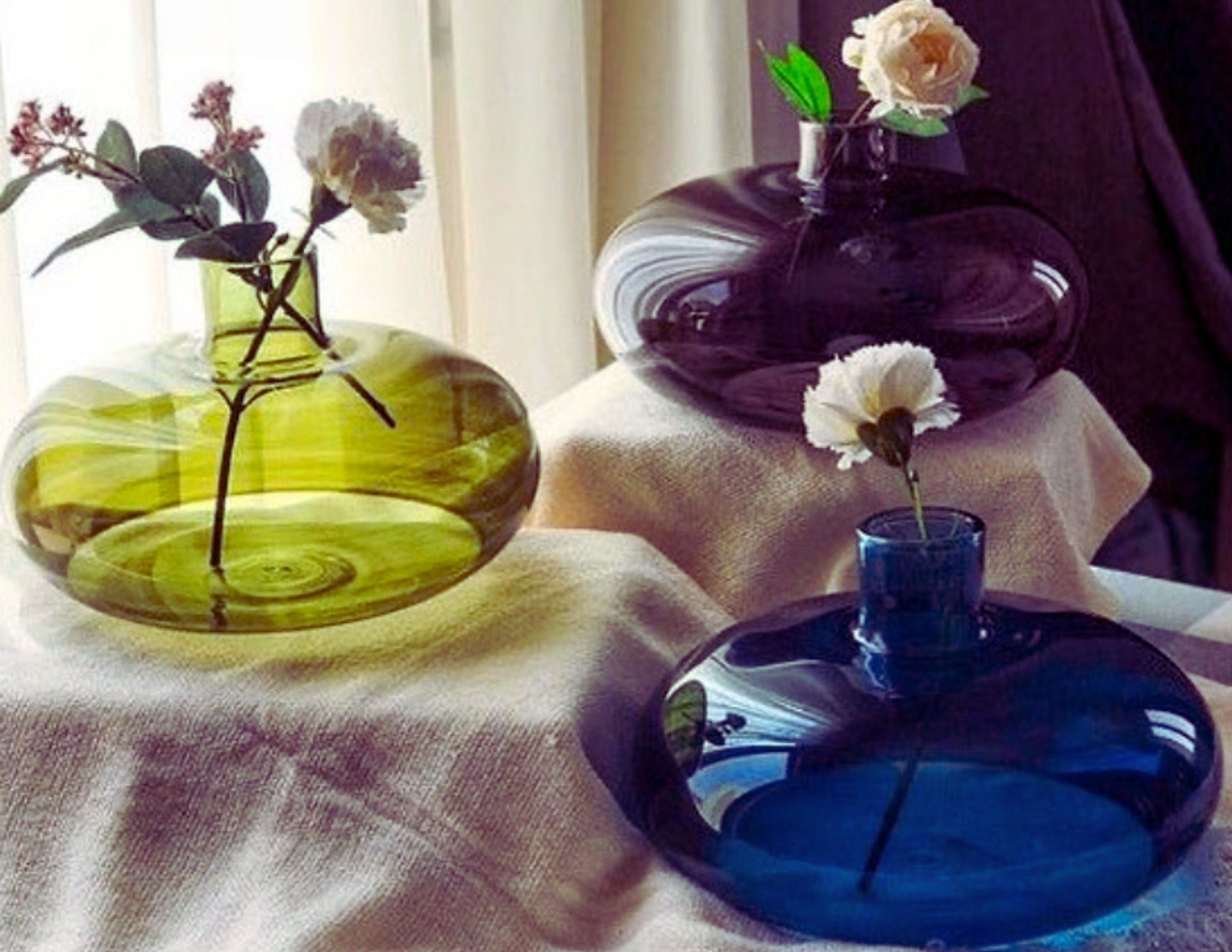 Set of 3 Art Deco Vase Collection Featuring Hand-Blown Glassware in Various Colors customizable– Perfect Floral Accent Pieces made with love