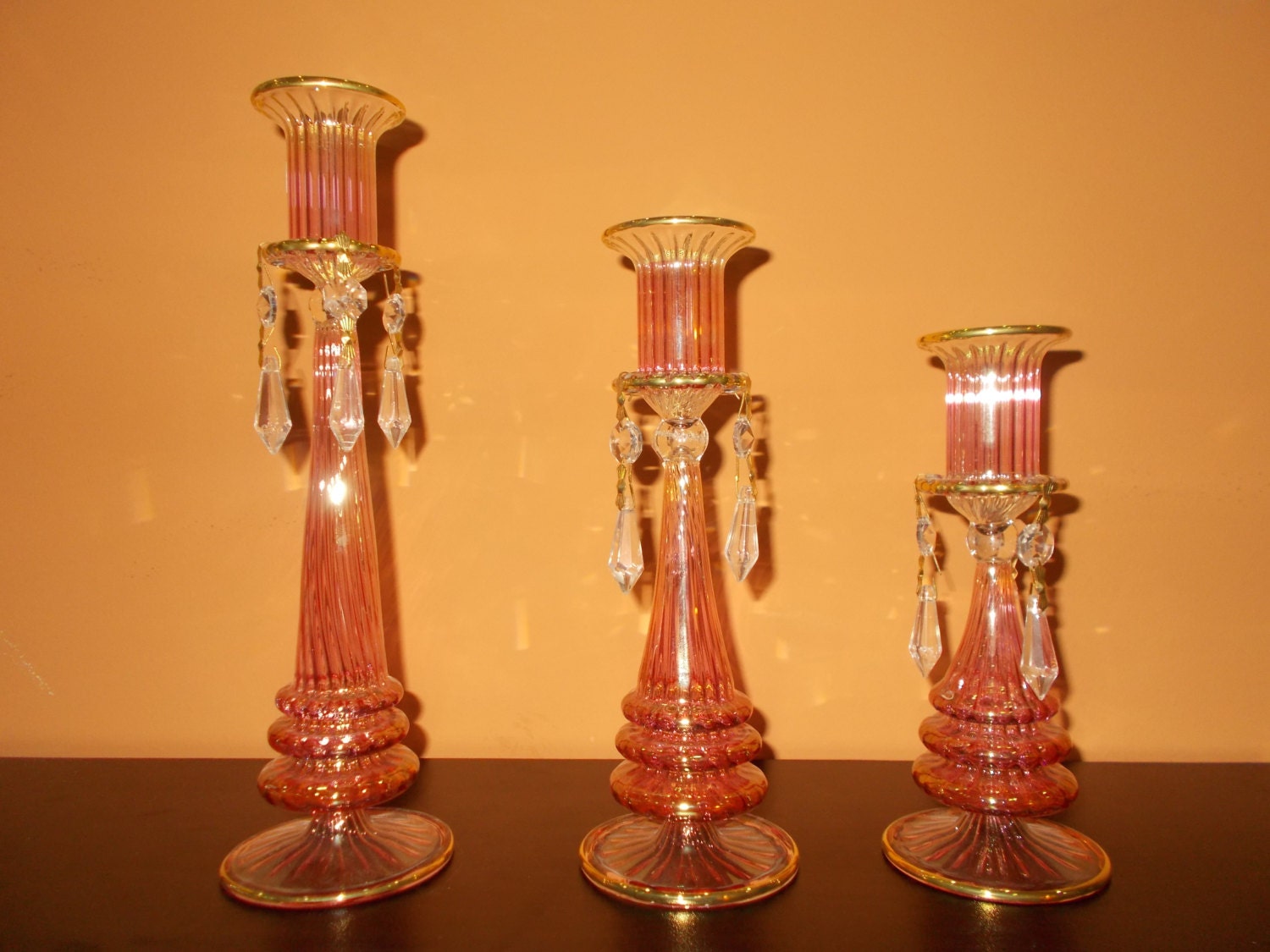 Set of 3 Romantic Red Handmade Candle holder with crystals