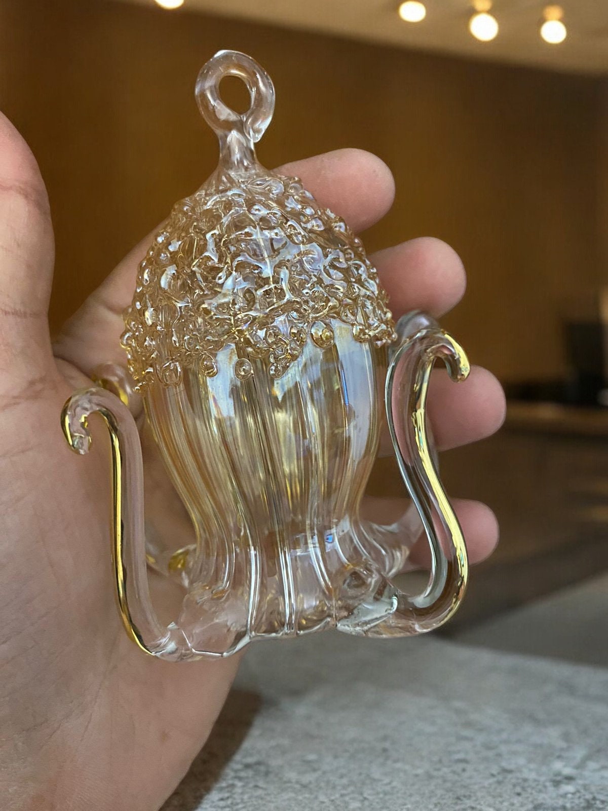 Exquisite Handblown Gold Glass Octopus Ornament - Artisan Holiday Decoration - Unique Christmas Gift Idea - Glass Art