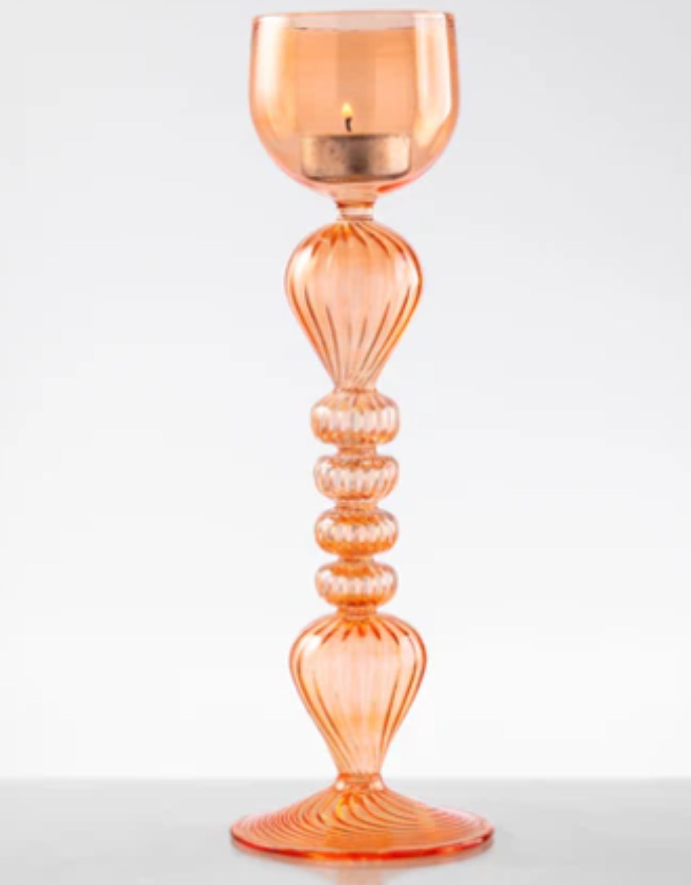 Handmade Colorful Glass Candle Holder - Blown Glass Art for Weddings, Centerpieces, and Romantic Decoration