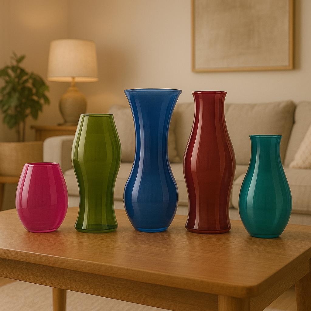 Hand Blown Red Glass Vase Set – Modern Boho Decor – Handmade Centerpiece for Dining Table, Living Room, or Entryway – Bar, Shelf, or Table