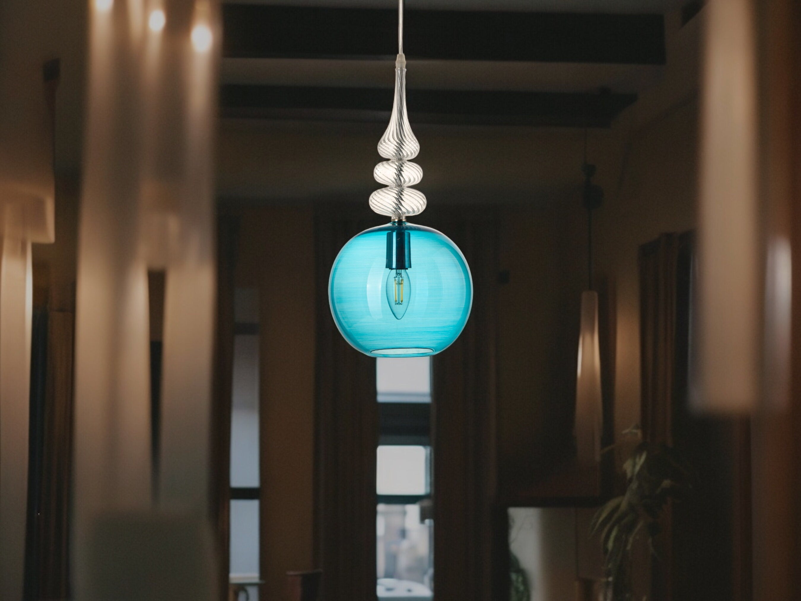 Custom Designed Glass Pendant Light - Exclusive Handcrafted Pendant Light-Chic Kitchen & Dining Room Decor - Ceiling Hanging Lamp-