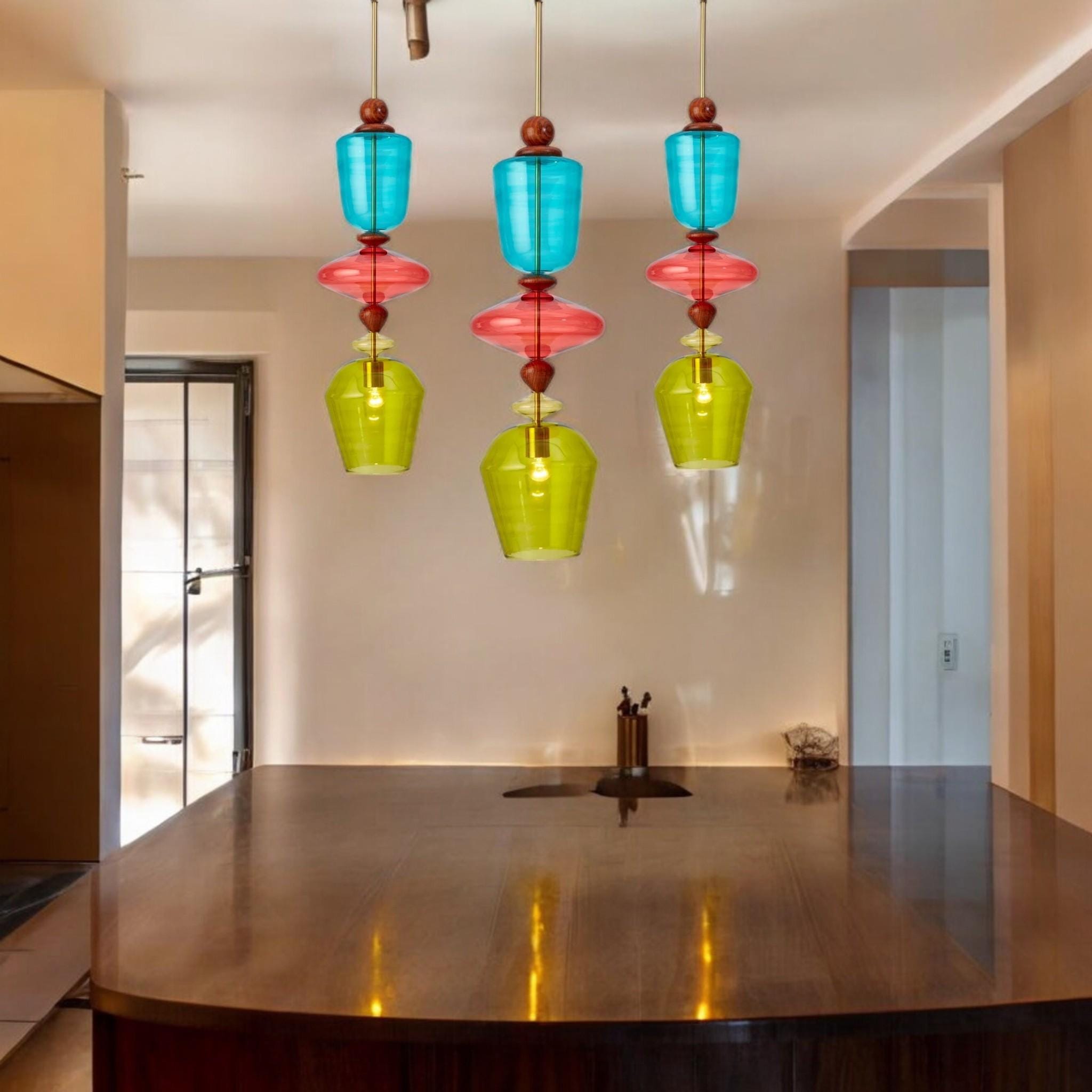 Colorful Blown Glass Pendant Light – Modern Art Deco Ceiling Lamp – Custom Size & Color – Handcrafted Statement Lighting for Home Decor