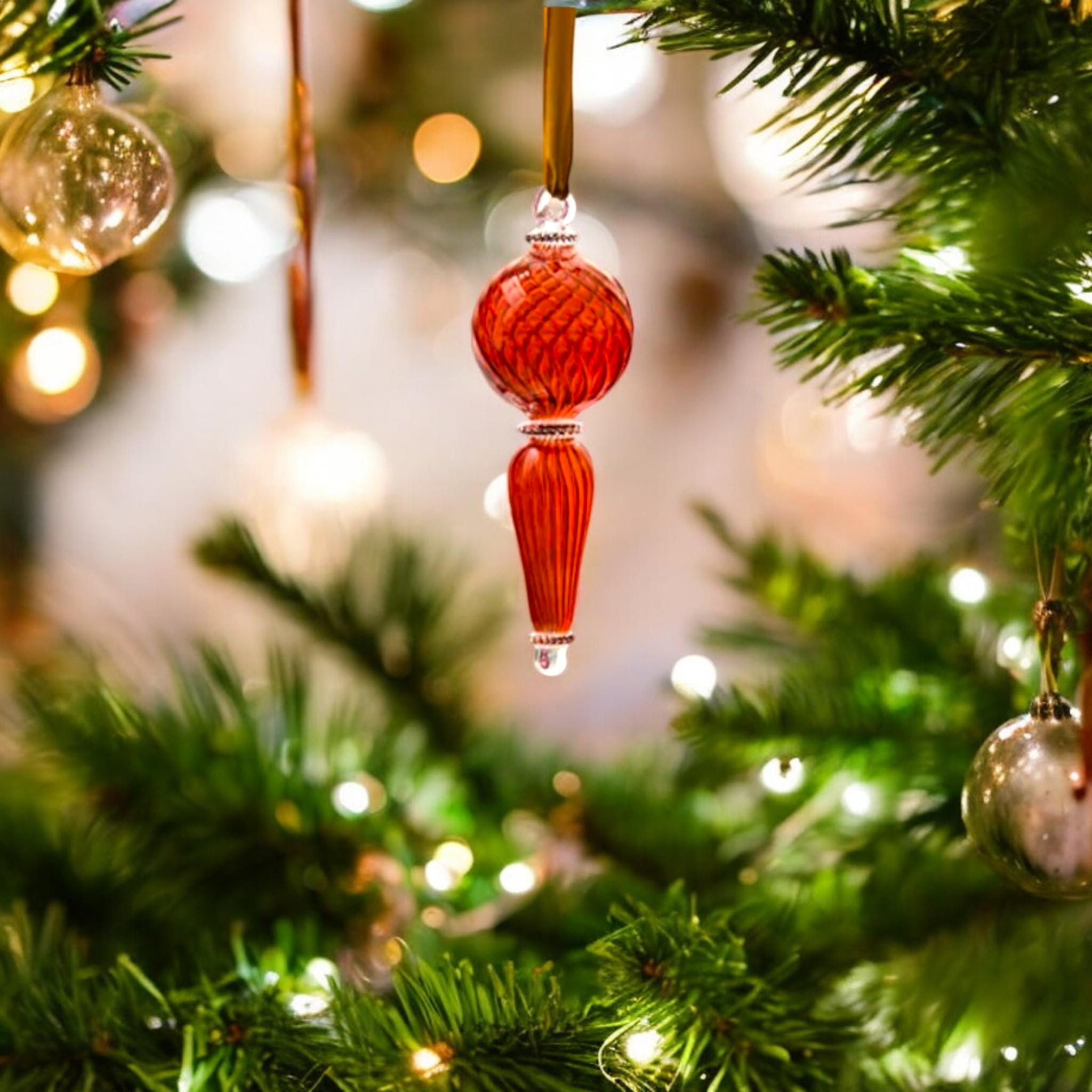 Egypt Glass Christmas Tree Ornament Adorable Hanging Decorative Xmas Balls for Christmas Tree Decorations Home 2023  red  Ribbed Glass